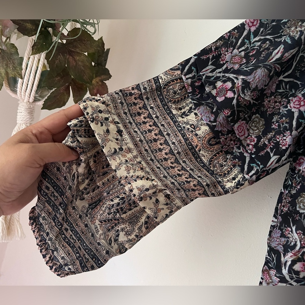 Soft Surroundings Multicolor Floral Stripe Button-Front Blouse - Picture 6 of 13